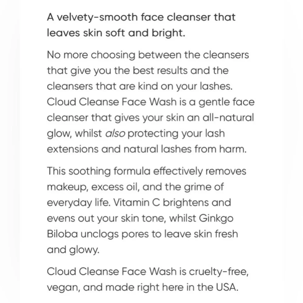 CLOUD CLEANSE FACE WASH / CLEANSER in Clear Bottle NEW
